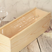 Botanical Frame Wedding or Anniversary Champagne Bottle Box with clear lid