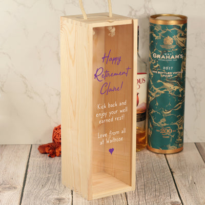 Retirement Classic Script Bottle Box with clear lid | Any Colour
