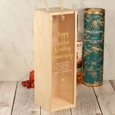 Classic Script Wedding Anniversary Bottle Box with clear lid