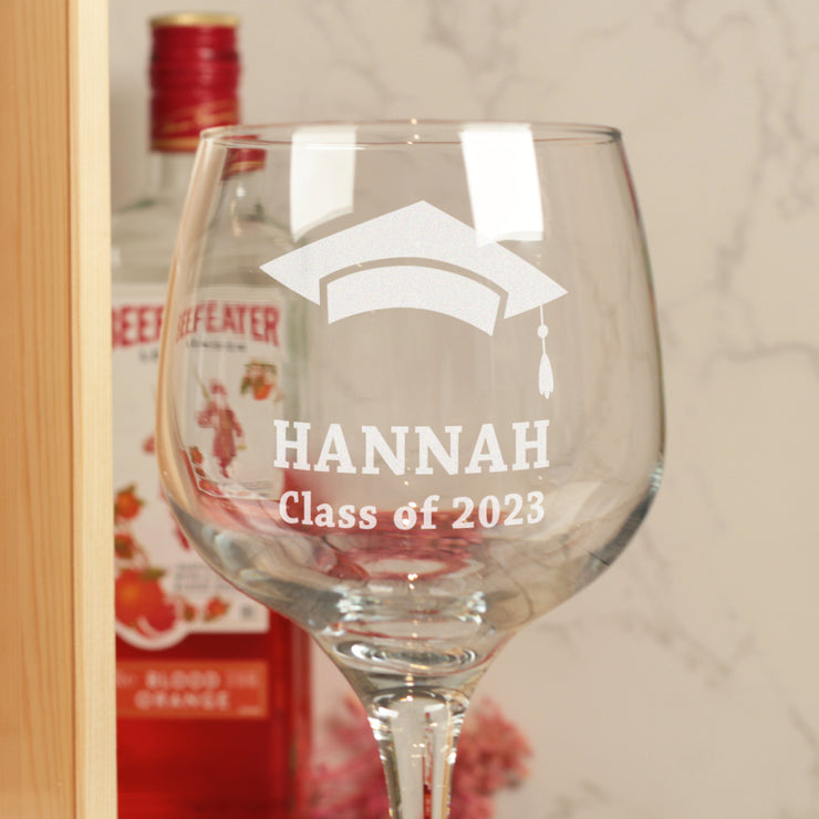 Graduation Cap and Scroll Bottle Box with clear lid and matching Glass Gift Set