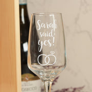 Engagement He Asked She Said Yes Clear Lid Bottle Gift Box and Glasses Gift Set