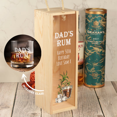 Rum Bottle Box with clear lid and Tumbler Glass Gift Set