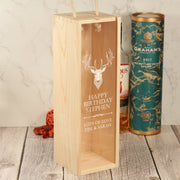 Birthday Stag Bottle Box with clear lid and matching stemless Glass Gift Set