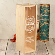 Whiskey Label Bottle Box with clear lid and matching Whiskey Glass Gift Set