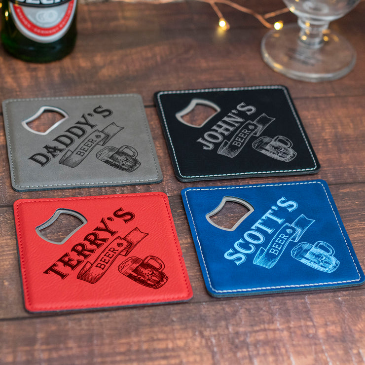 Any Name Beer Bottle Cap PU Leather Coaster with Bottle Opener-Love Lumi Ltd