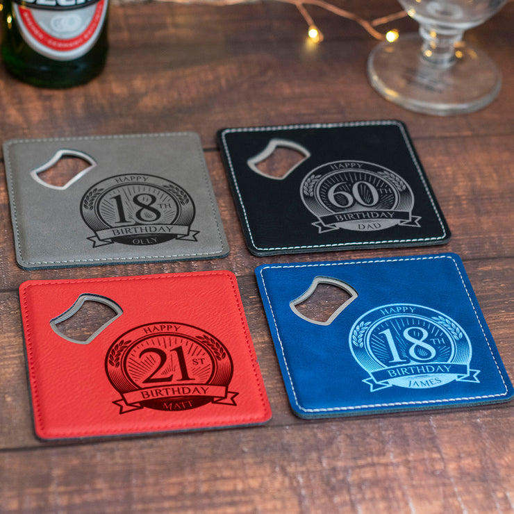 Happy Birthday PU Leather Coaster with Bottle Opener-Love Lumi Ltd