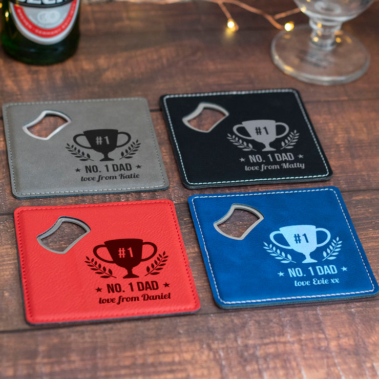 No. 1 Trophy PU Leather Coaster with Bottle Opener