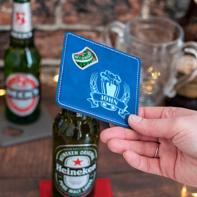 Pint Glass PU Leather Coaster with Bottle Opener