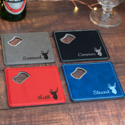 Any Name Stag PU Leather Coaster with Bottle Opener