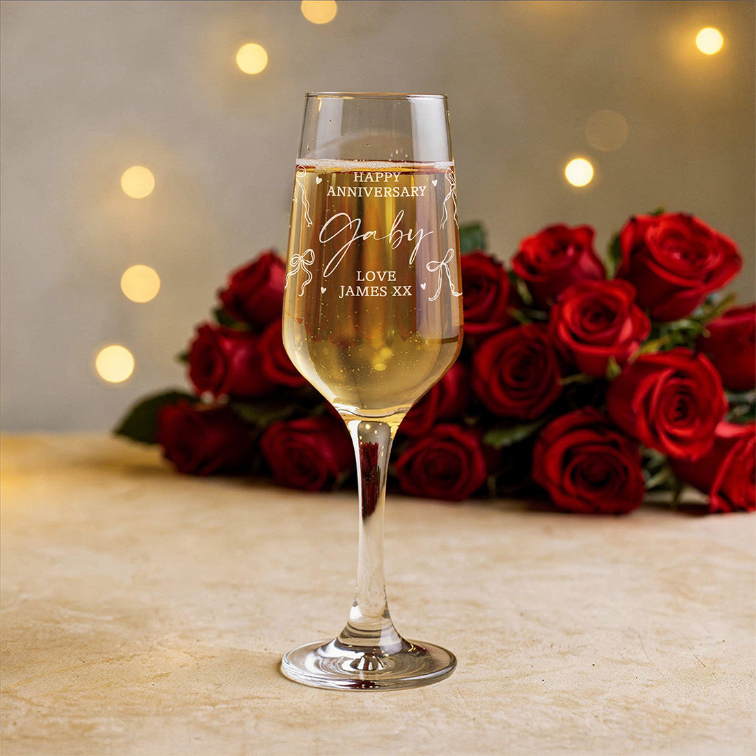 Bows and Hearts Wedding Anniversary Champagne Flute