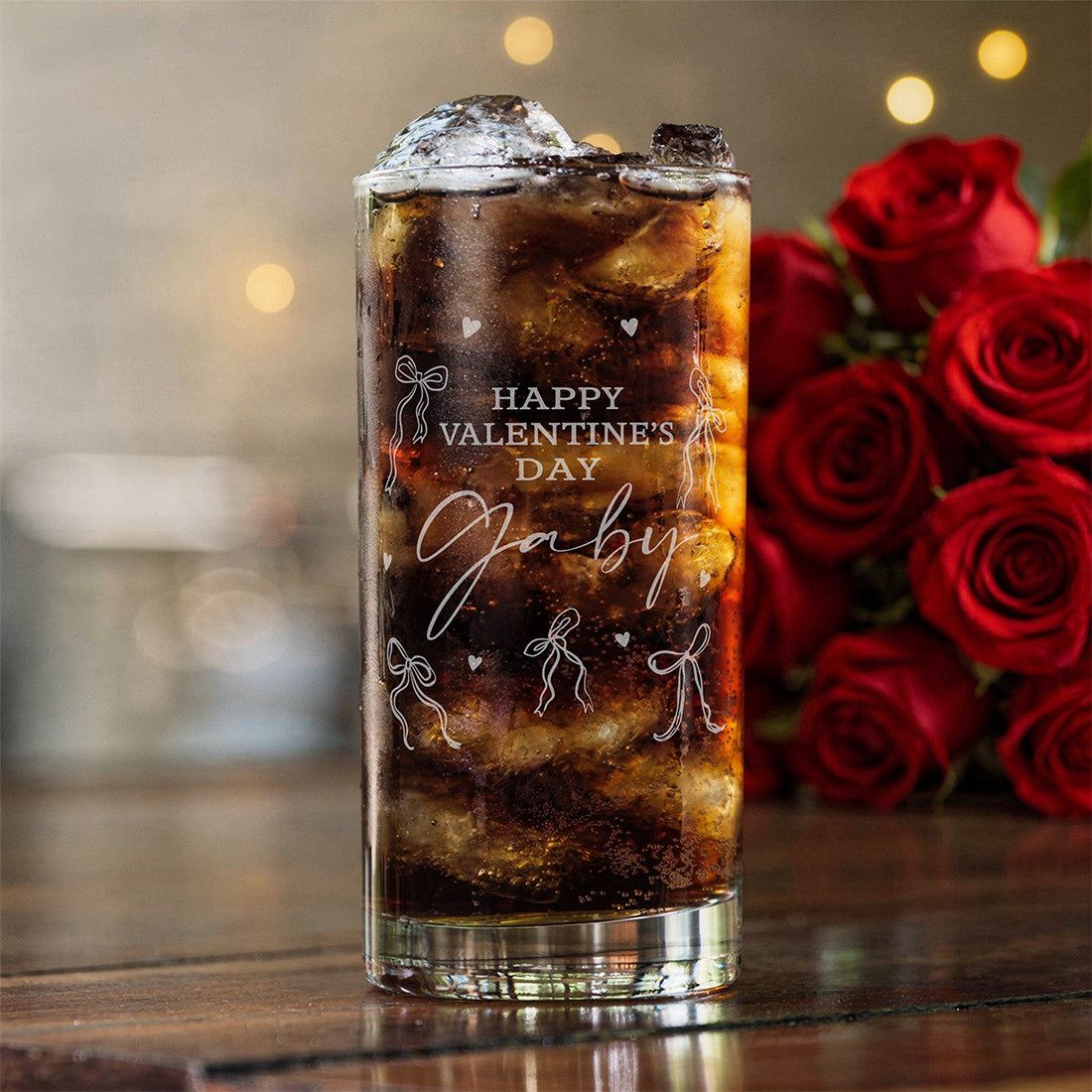 Personalised Bows and Hearts Happy Valentine's Day Highball Glass