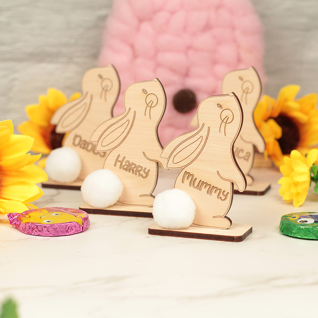 Freestanding Easter Bunny With Pom Pom Tail Table Place Name Settings-Love Lumi Ltd