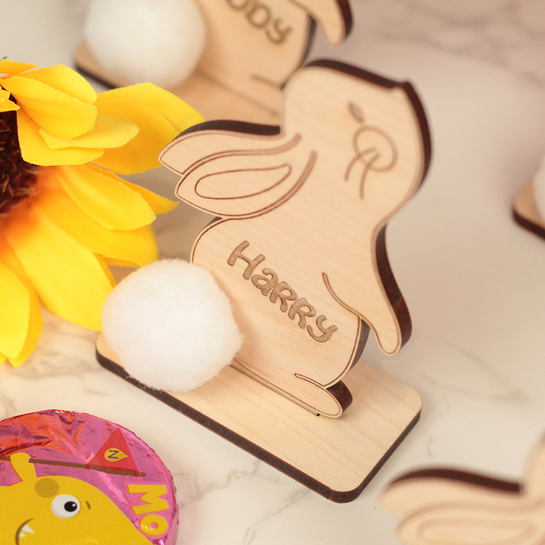 Freestanding Easter Bunny With Pom Pom Tail Table Place Name Settings-Love Lumi Ltd