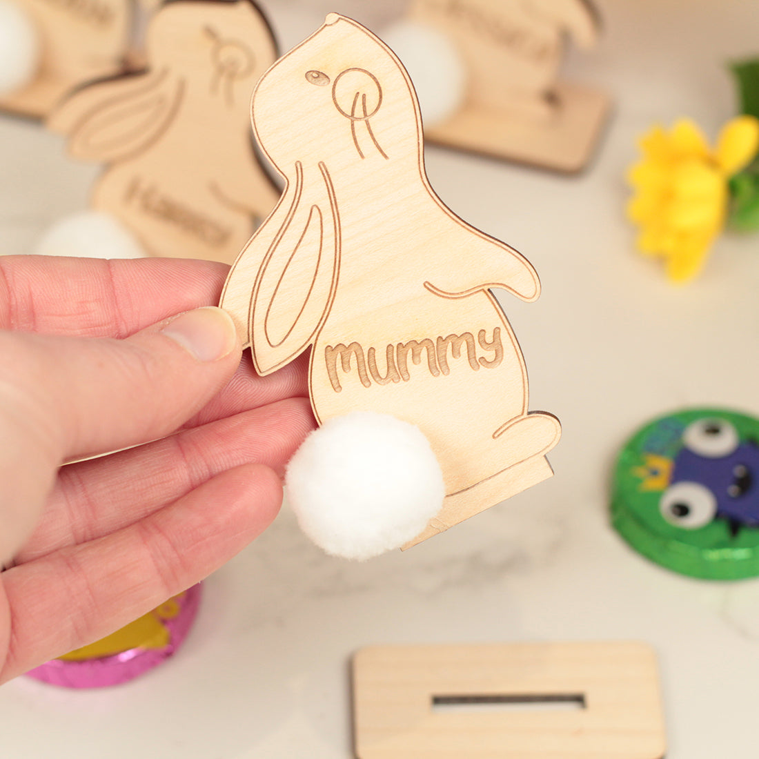 Freestanding Easter Bunny With Pom Pom Tail Table Place Name Settings-Love Lumi Ltd