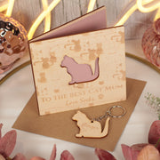 Cat Lover Engraved Wooden Birthday Greetings Card with Keyring Gift-Love Lumi Ltd