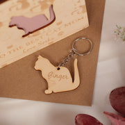 Cat Lover Engraved Wooden Birthday Greetings Card with Keyring Gift-Love Lumi Ltd