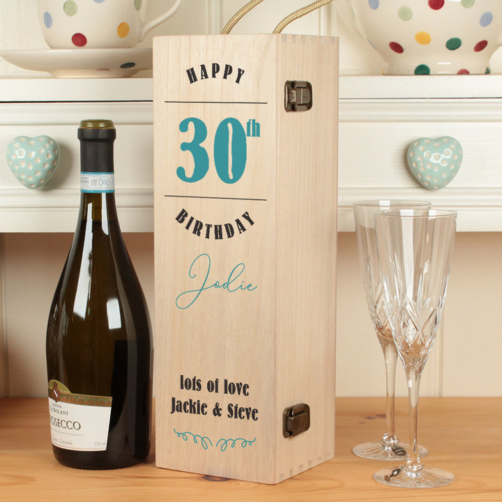 30th Birthday Hinged Wooden Champagne Bottle Box
