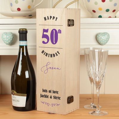 50th Birthday Hinged Wooden Champagne Bottle Box-Love Lumi Ltd