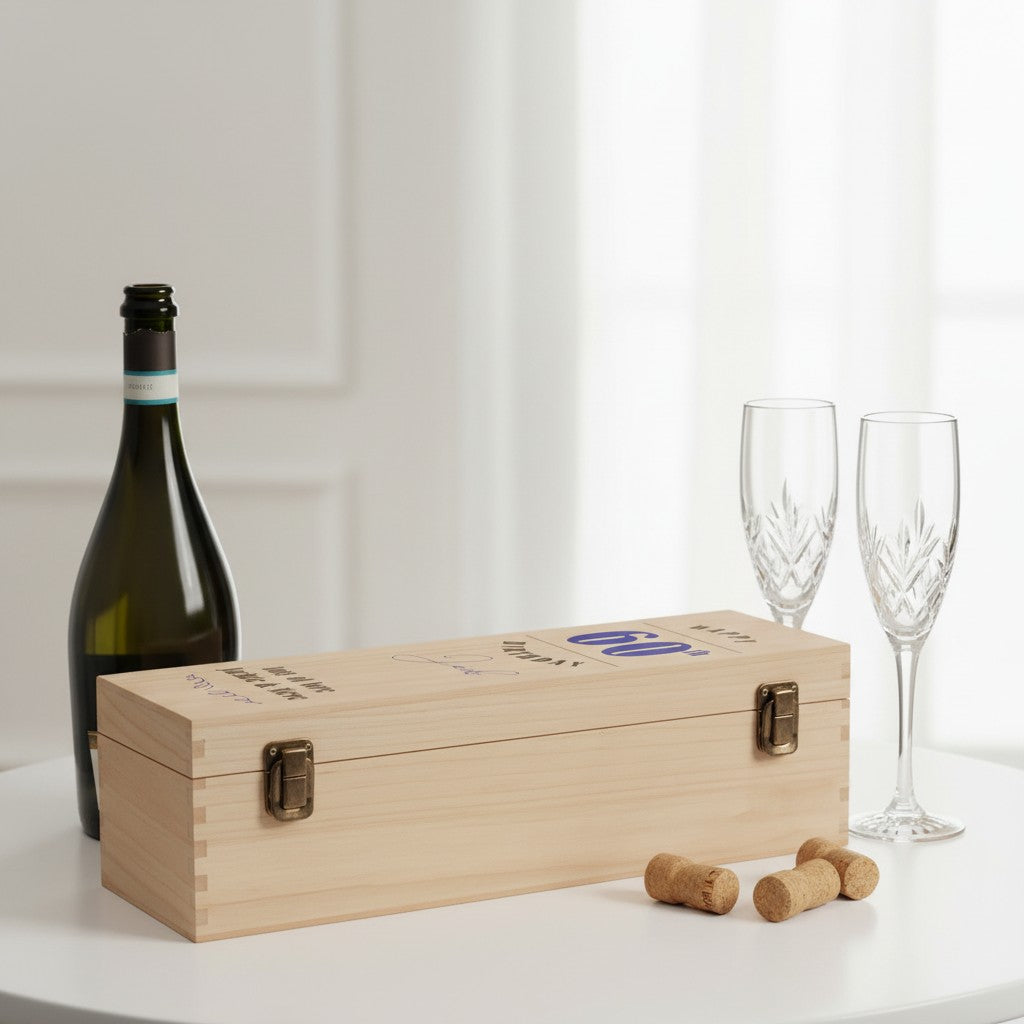 60th Birthday Hinged Wooden Champagne Bottle Box