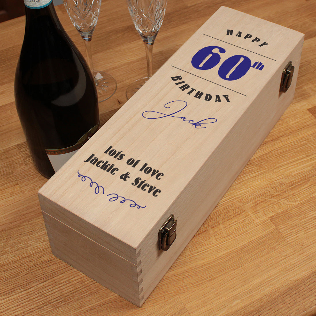 Happy Birthday Hinged Wooden Champagne Bottle Box