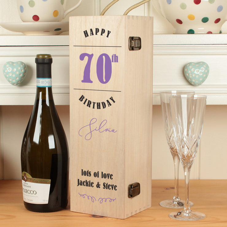 70th Birthday Hinged Wooden Champagne Bottle Box-Love Lumi Ltd