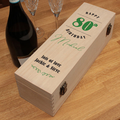 80th Birthday Hinged Wooden Champagne Bottle Box-Love Lumi Ltd