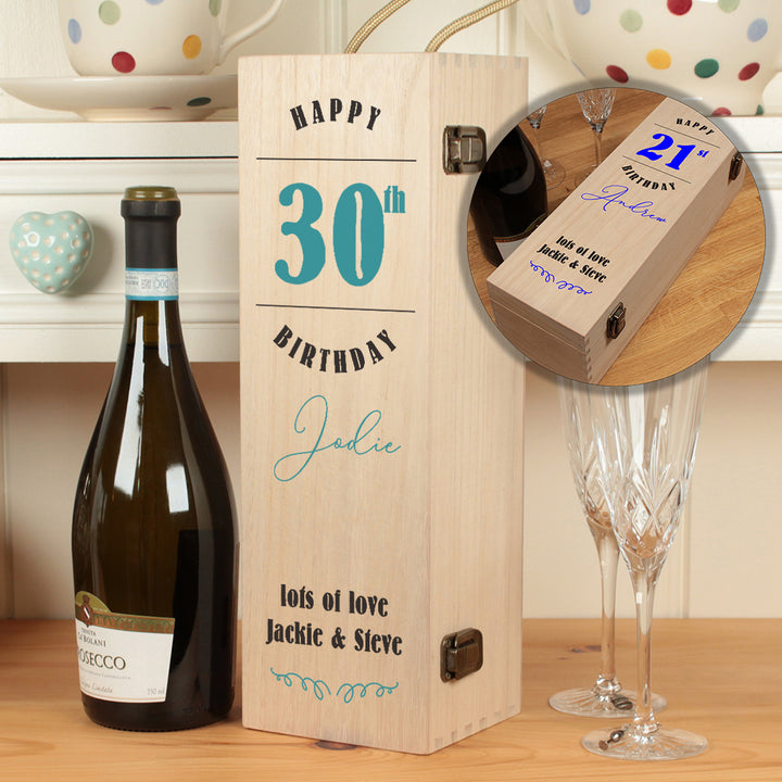 Happy Birthday Hinged Wooden Champagne Bottle Box