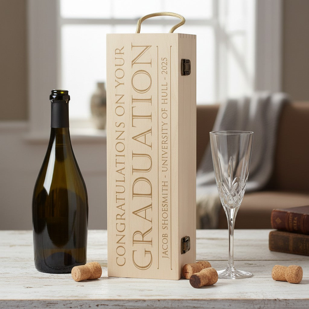 Engraved Graduation Hinged Wooden Bottle Gift Box