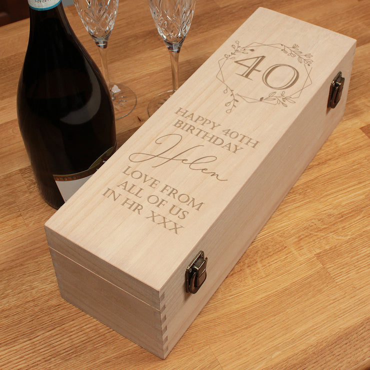 Engraved Floral Frame 40th Birthday Hinged Wooden Bottle Gift Box