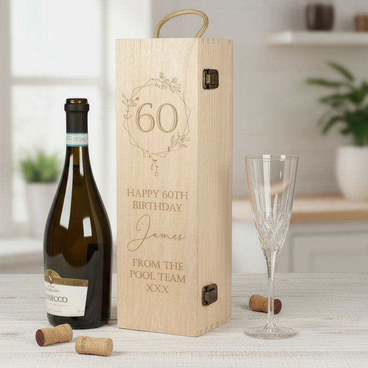Engraved Floral Frame 60th Birthday Hinged Wooden Bottle Gift Box
