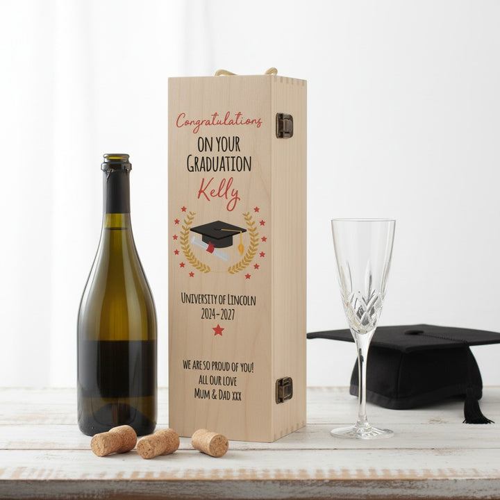 Graduation Hinged Wooden Champagne Prosecco Bottle Gift Box