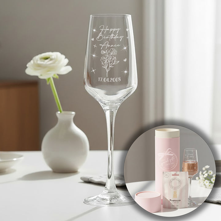 Birth Flower Birthstone Diamante Embellished Birthday Champagne Flute