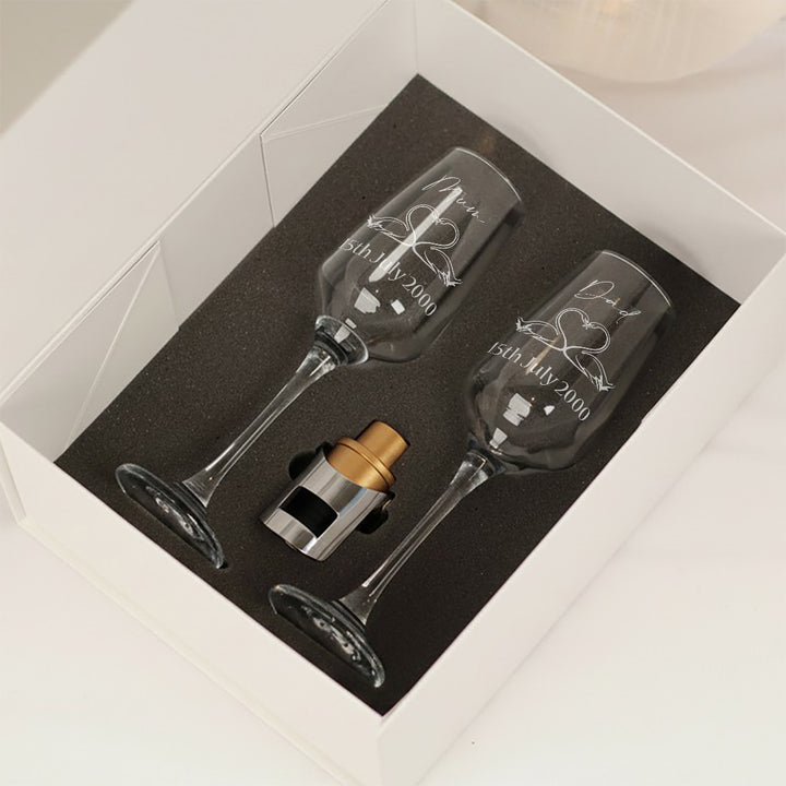 Pair of Swans Wedding Anniversary Champagne Flutes