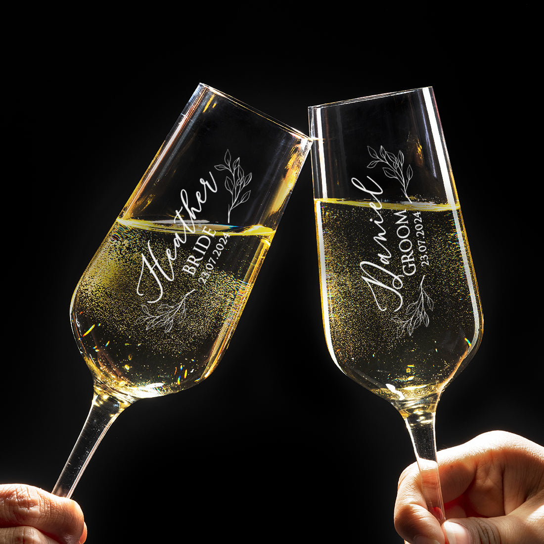 Botanical Bride and Groom Wedding Champagne Flutes-Love Lumi Ltd