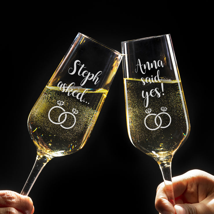 Personalised Pair of Engagement Proposal Glass Champagne Prosecco Flutes-Love Lumi Ltd