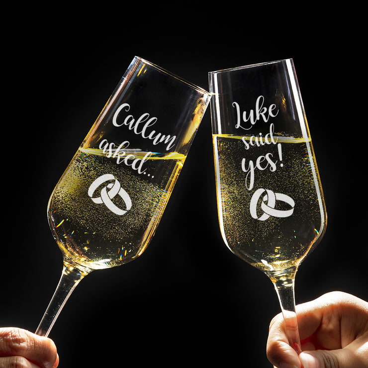 Personalised Pair of Engagement Proposal Glass Champagne Prosecco Flutes-Love Lumi Ltd