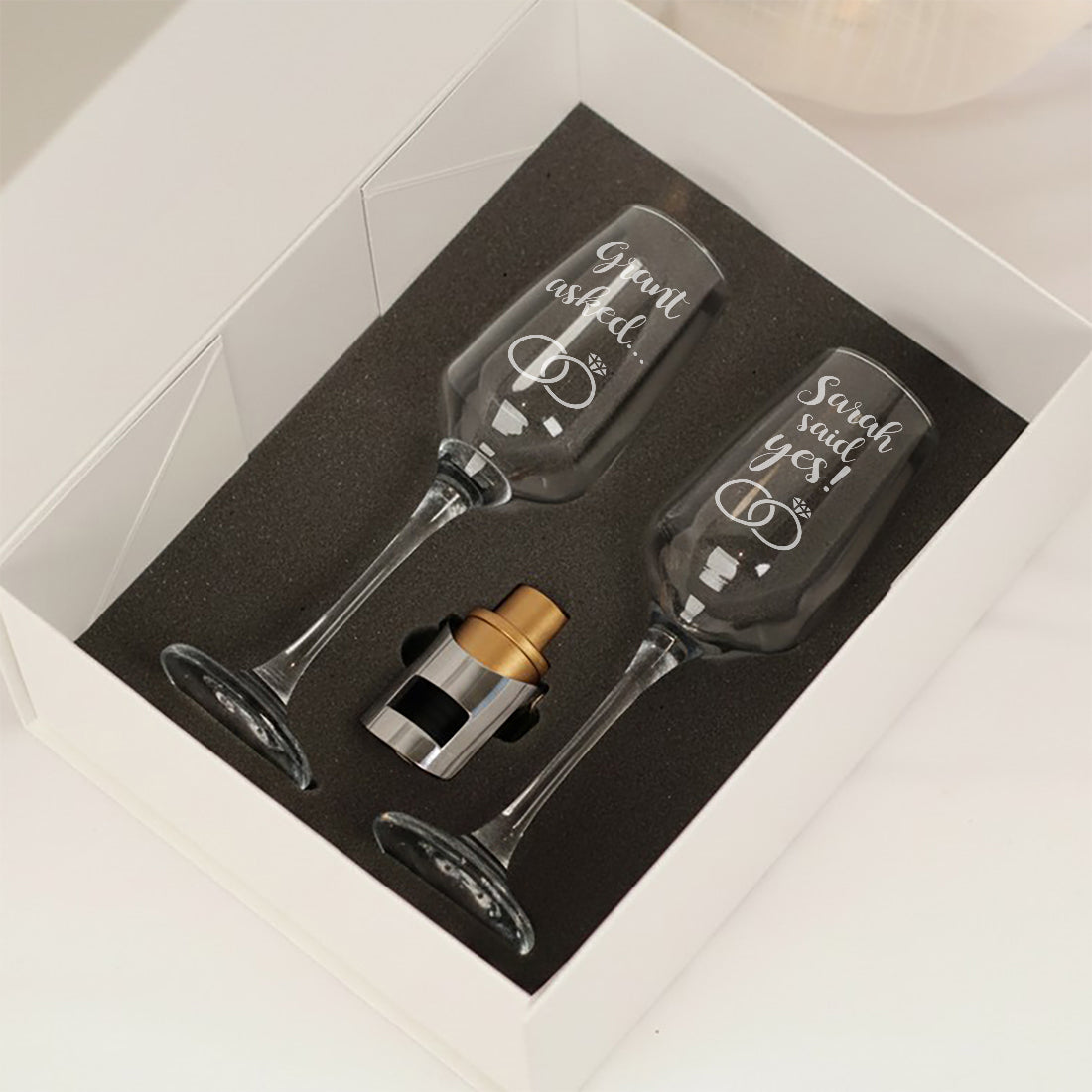 Pair of Engagement Proposal Champagne Flutes