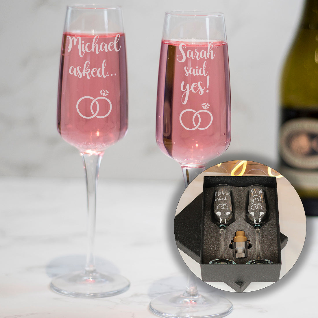 Personalised Pair of Engagement Proposal Glass Champagne Prosecco Flutes-Love Lumi Ltd