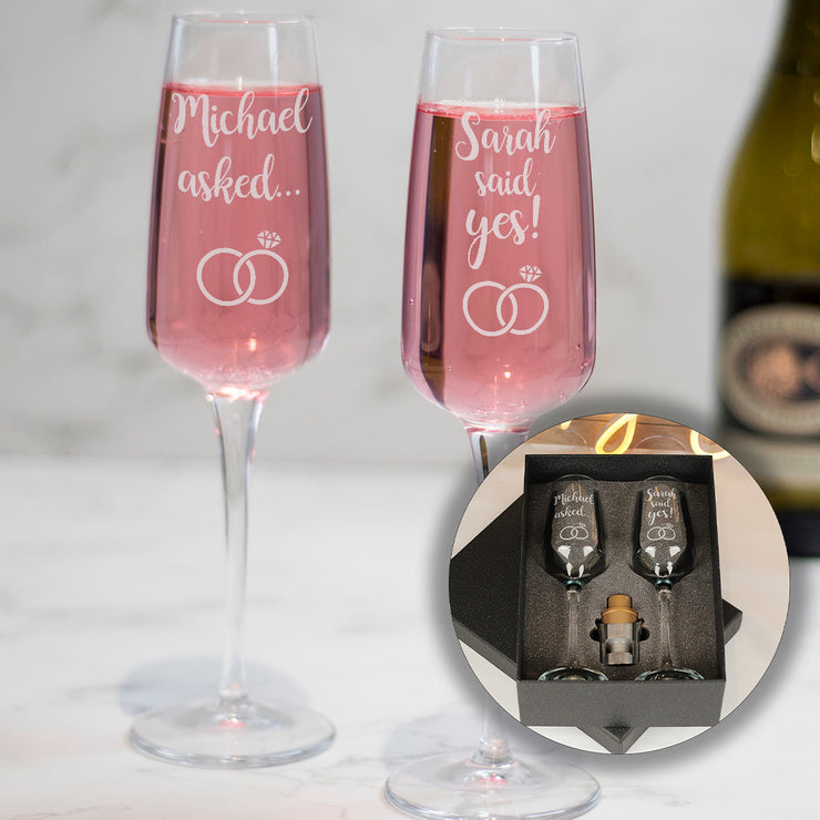 Personalised Pair of Engagement Proposal Glass Champagne Prosecco Flutes-Love Lumi Ltd