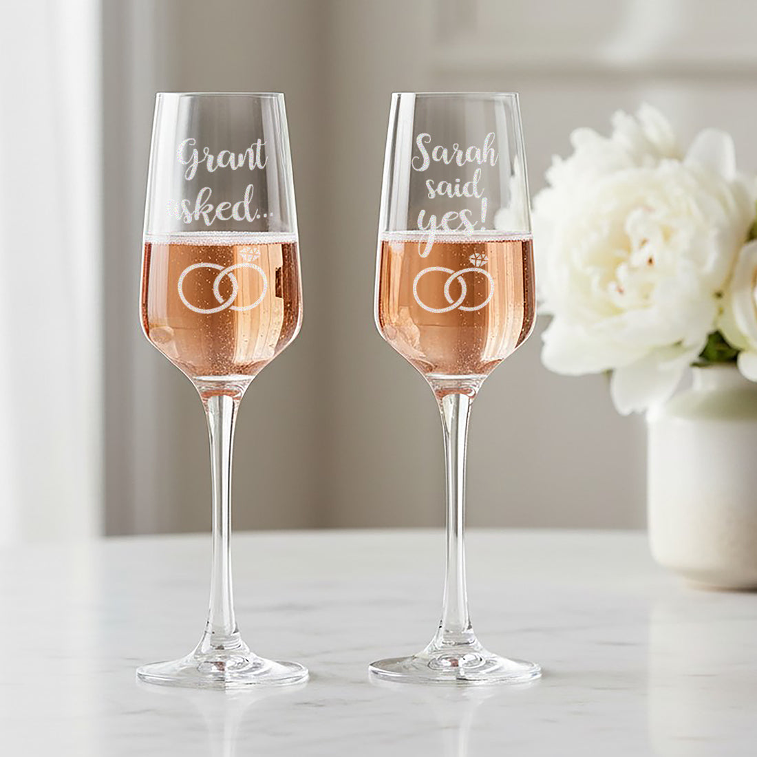 Pair of Engagement Proposal Champagne Flutes