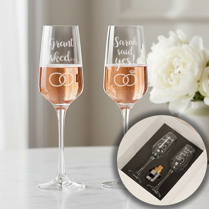 Pair of Engagement Proposal Champagne Flutes