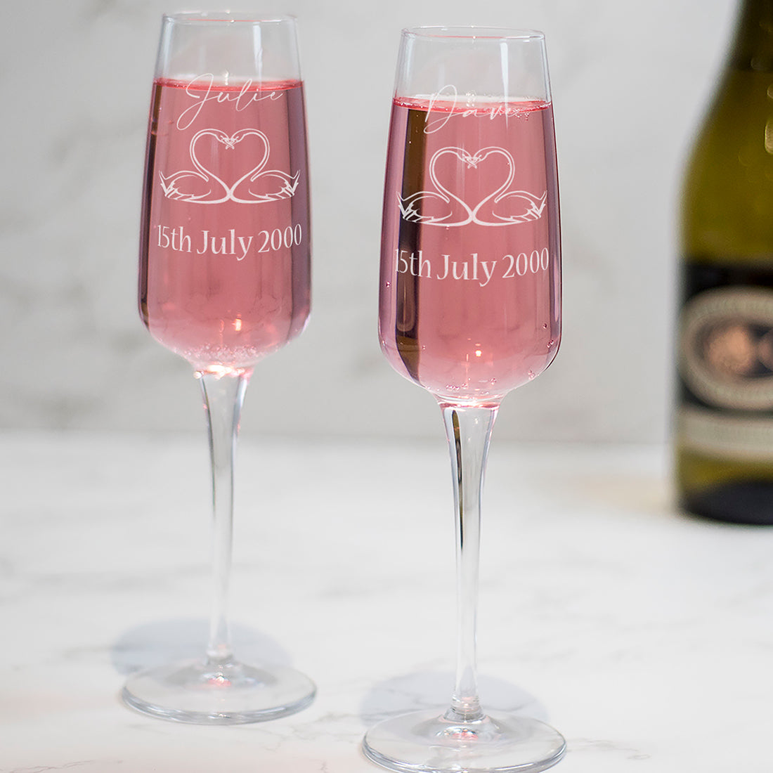 Pair of Swans Wedding Anniversary Champagne Flutes Gift Set