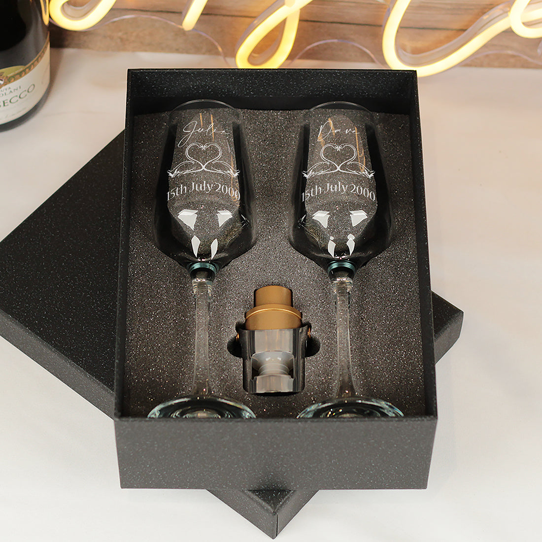 Pair of Swans Wedding Anniversary Champagne Flutes Gift Set