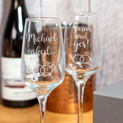 Personalised Pair of Engagement Proposal Glass Champagne Prosecco Flutes