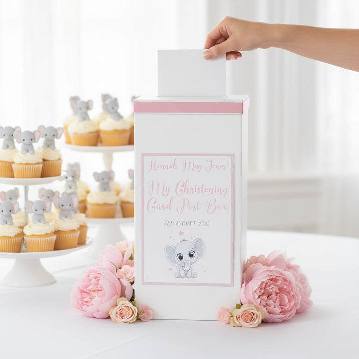 Cute Elephant Christening Baptism Card Post Box