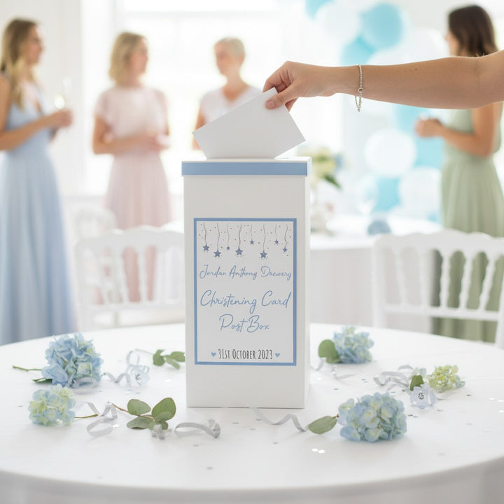 Personalised Stars Christening Baptism Card Post Box