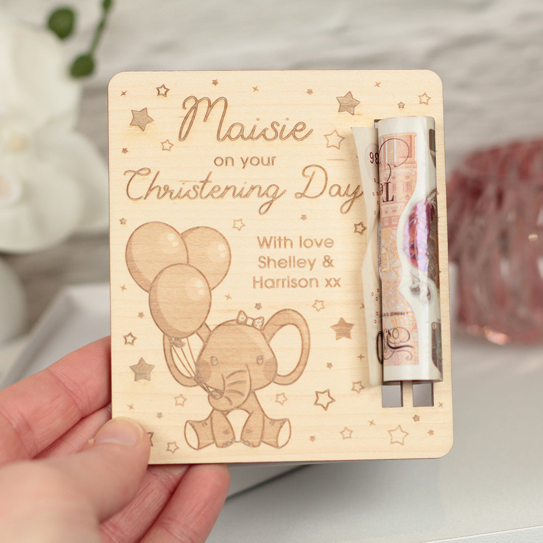 Cute Elephant Christening Baptism Communion Gift Money Voucher Holder Card-Love Lumi Ltd
