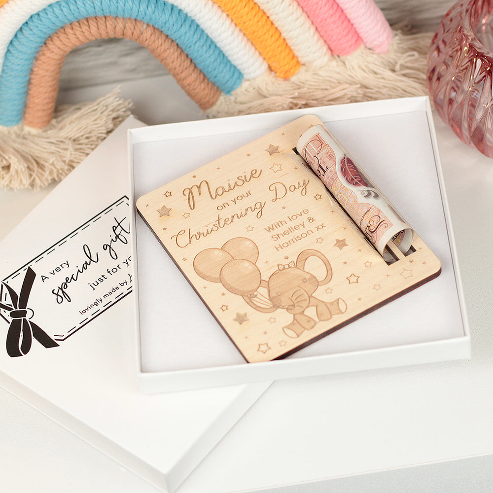 Cute Elephant Christening Baptism Communion Gift Money Voucher Holder Card-Love Lumi Ltd