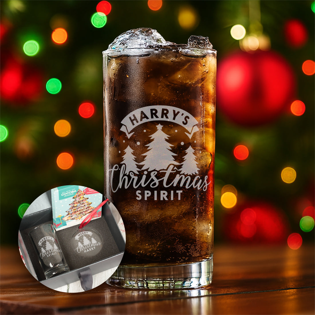 Christmas Spirit Highball Glass and Decoration Gift Boxed Set