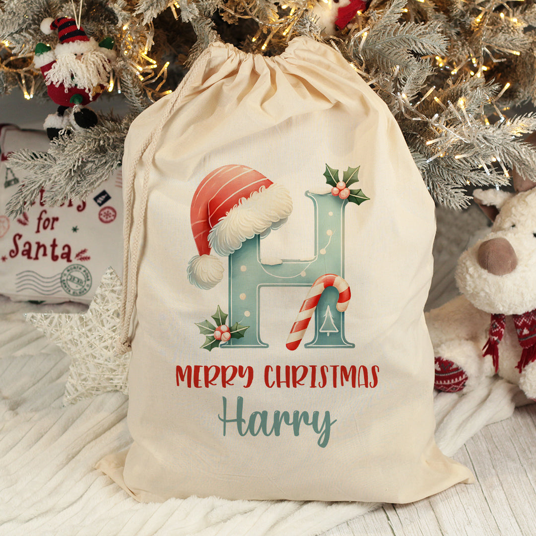 Personalised Large Christmas Alphabet Cotton Santa Gift Sack-Love Lumi Ltd